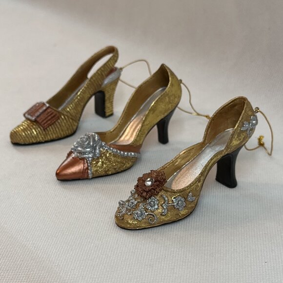 Gold/Silver/Bronze High Heel Shoes Christmas Tree Ornaments (Set of 3) - Picture 3 of 7